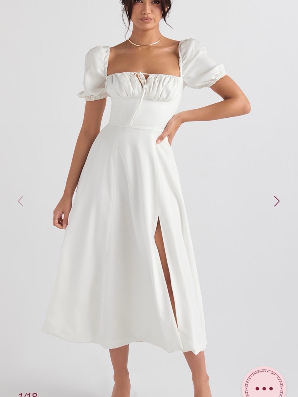 House of CB “Tallulah” White Puff Sleeve Midi Sundress, Size Small